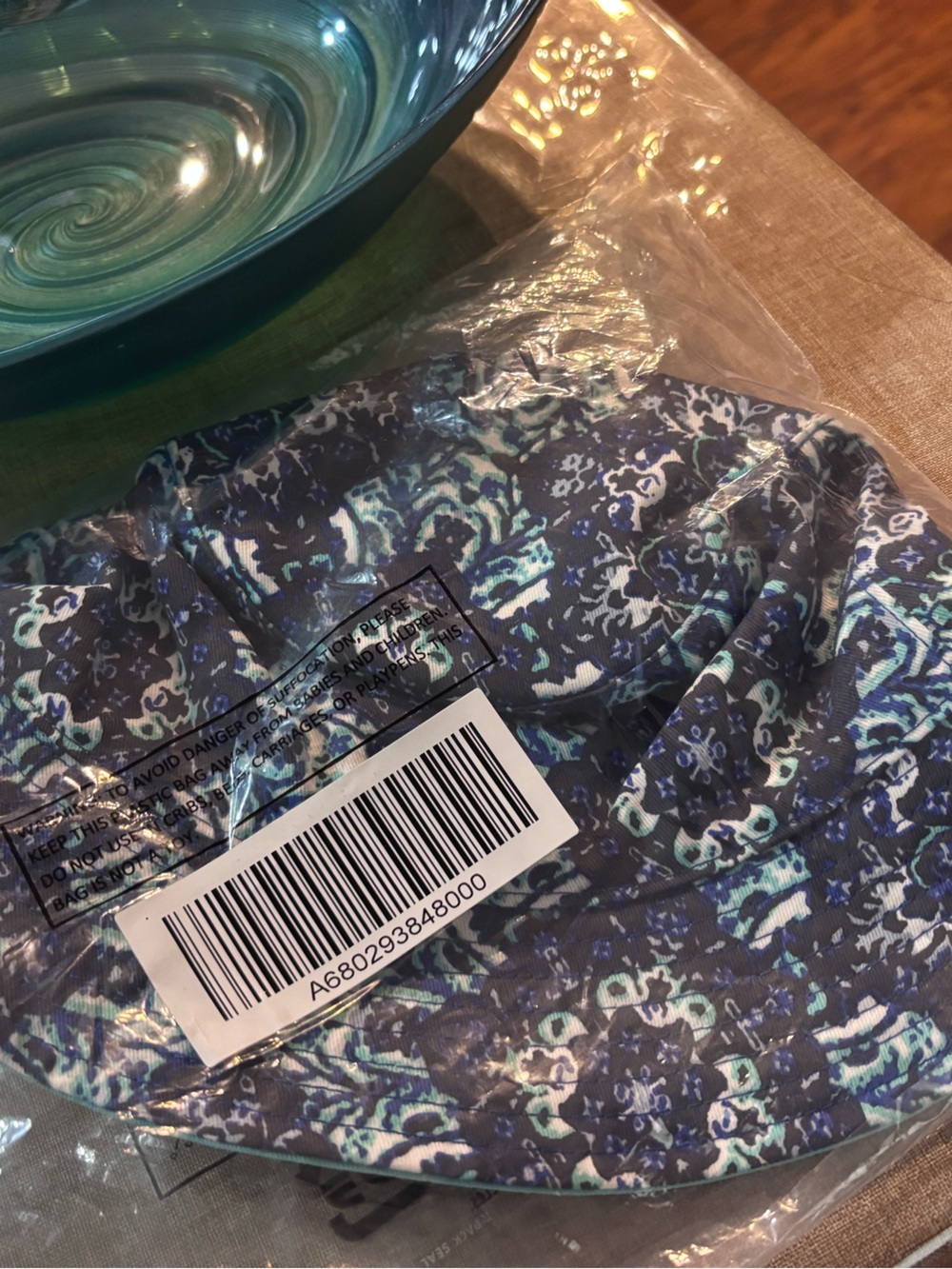 Floral Print Bucket Hat in Navy and Aqua
